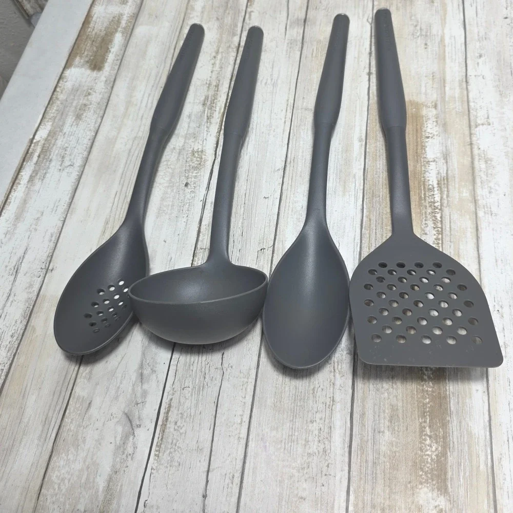 Williams Sonoma 4 Piece Silicone Kitchen Utensil Set Charcoal Gray Ladle Turner